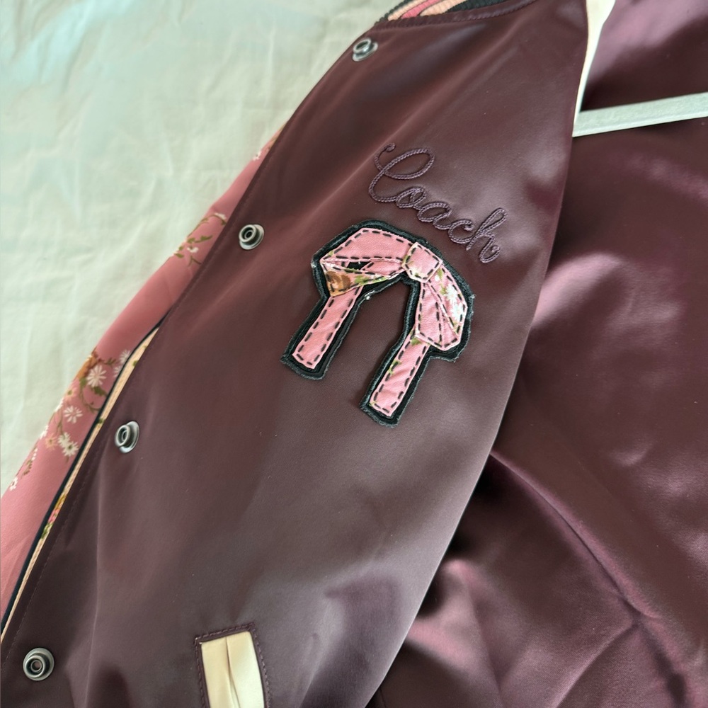 COACH Floral Baseball Bomber Jacket Womens M Romantic Rose Pink Coquette Girl - Picture 6 of 12